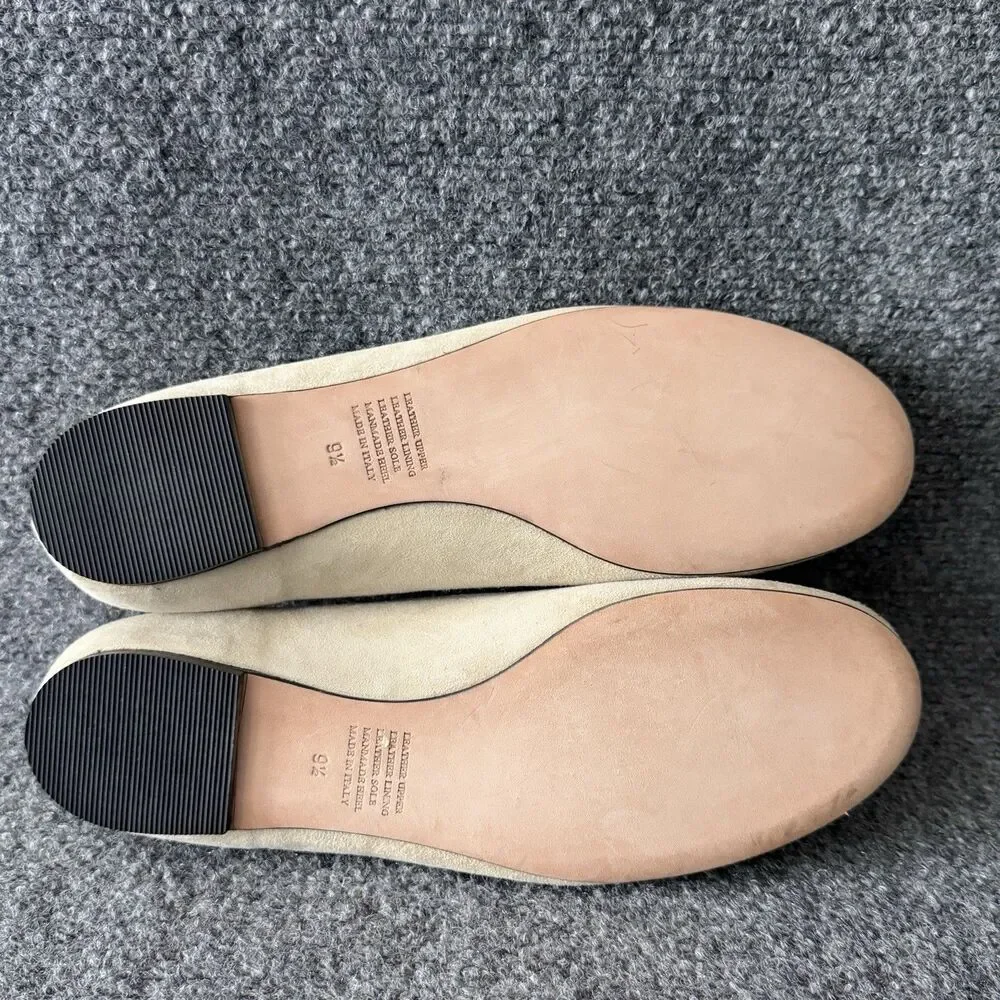 Garnet Hill Petra Suede Ballet Flats Beige Made In Italy Women's 9.5 Comfort